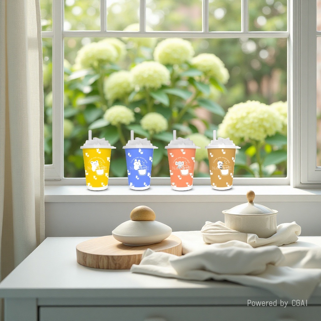 Oso amarillo conejo azul naranja elefante marrón panda cuatro tazas de té con leche toallitas de papel húmedas Application Scenario