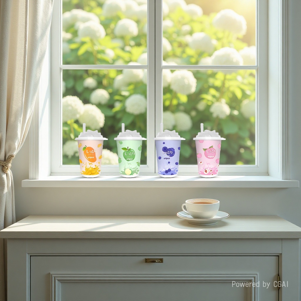 كوب من المناديل المبتلة من حليب الخوخ Specification image