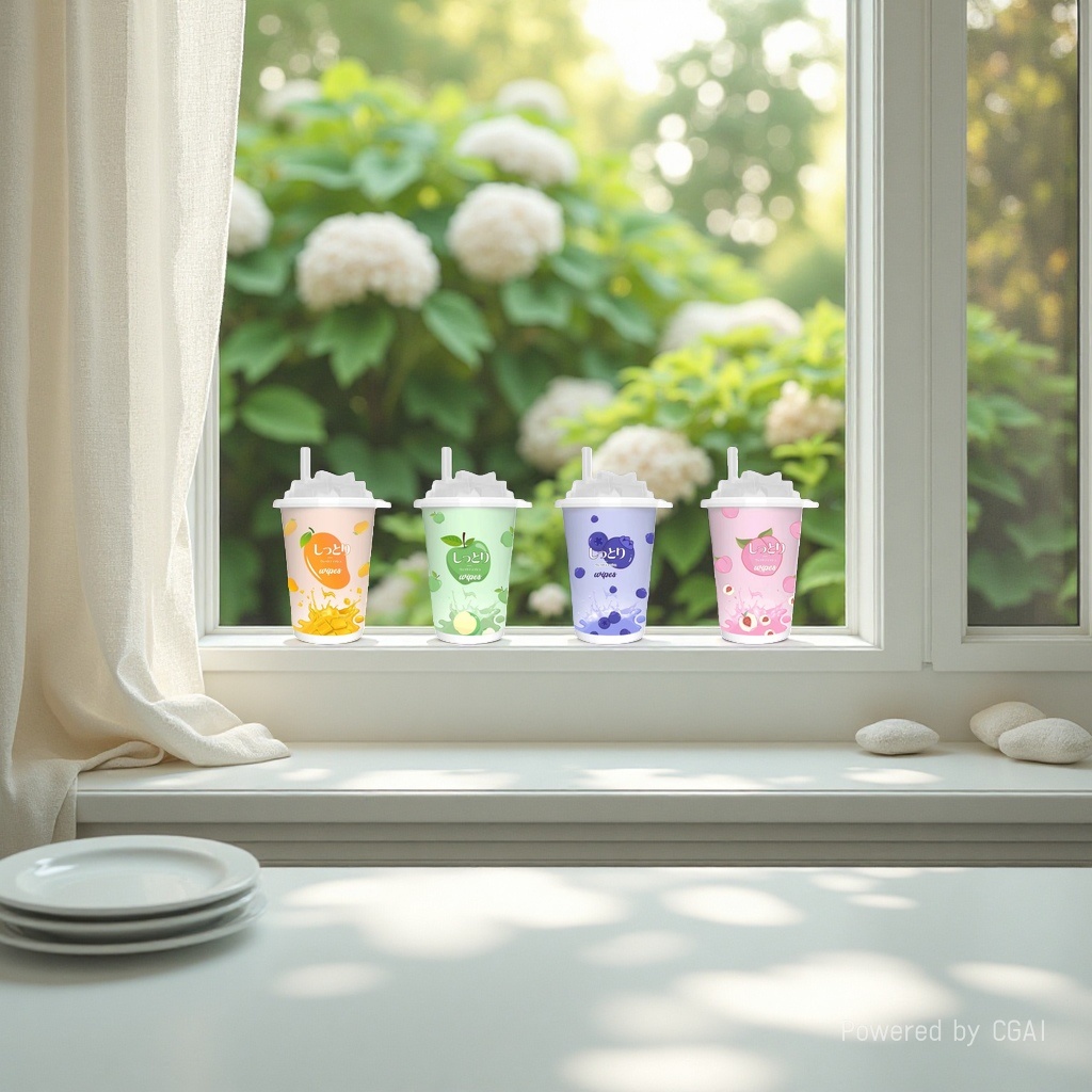Mango green apple blueberry peach milk tea cup Wet wipes