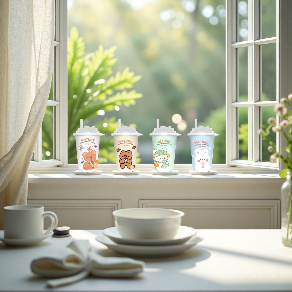 Fondo blanco oso pardo arroz claro oso verde claro oso blanco azul claro conejo blanco taza de té de leche toalla húmeda Specification image