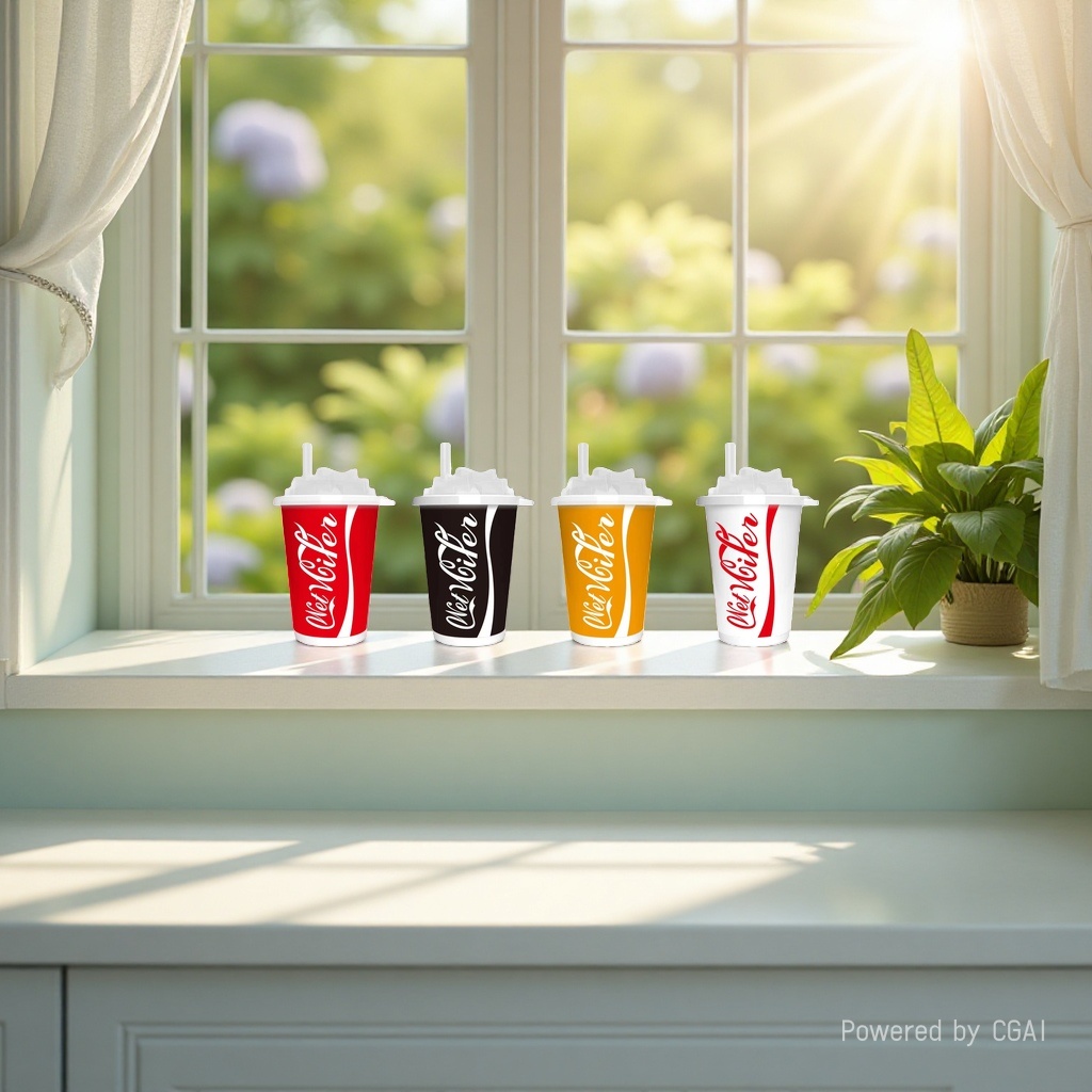 COLA milk tea cups with red, black, yellow and white backgrounds and wet wipes details Picture