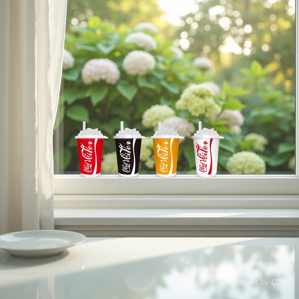 COLA milk tea cups with red, black, yellow and white backgrounds and wet wipes