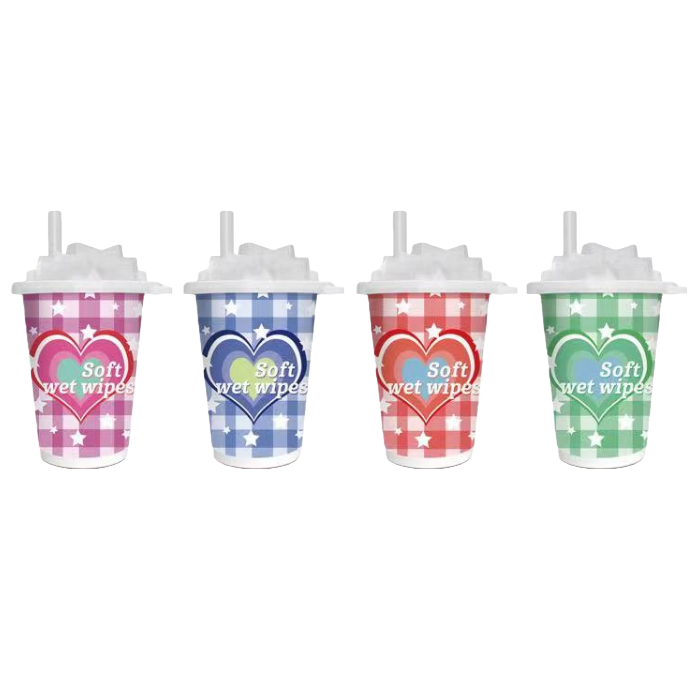 Pink, white, blue, white, red, white, green, white, checkered base with heart pattern, milk tea cup, wet wipes Item Picture