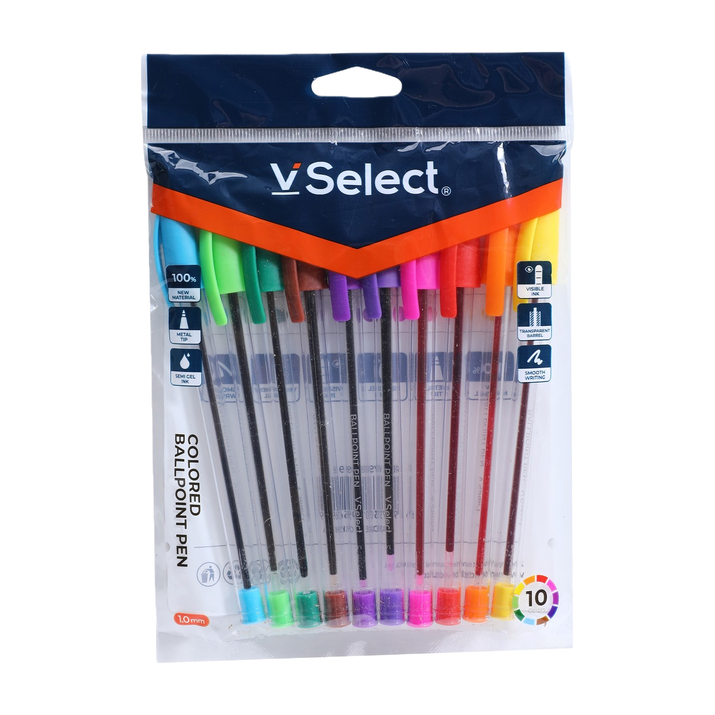Multi-color ballpoint pens, single 10-color 0.7mm, 1 pen per card, for foreign trade, minimum order quantity: one box. 131513744 Item Picture