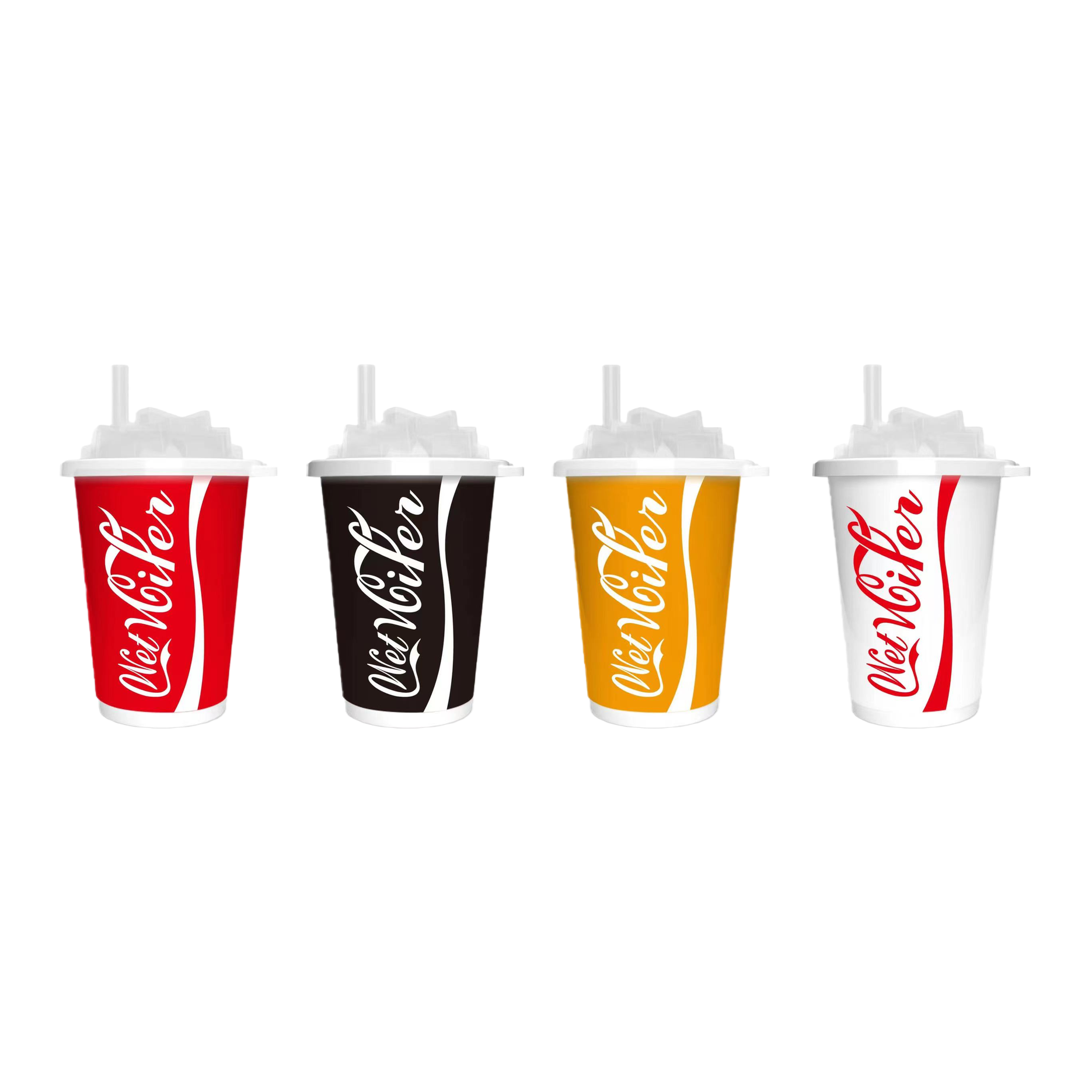 COLA milk tea cups with red, black, yellow and white backgrounds and wet wipes Item Picture