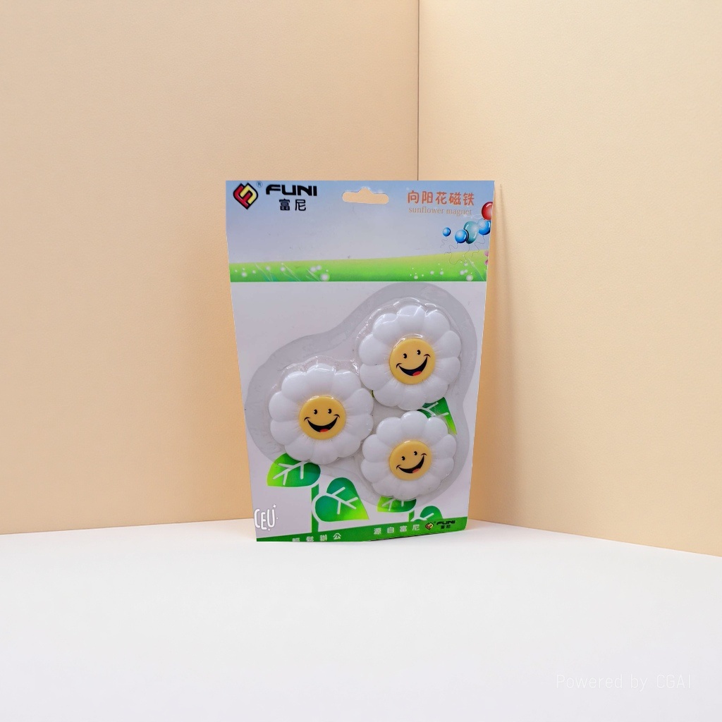 FUNI Sunflower Magnet Creative Stickers: Three smiling Sunflowers gilded landscape stickers details Picture