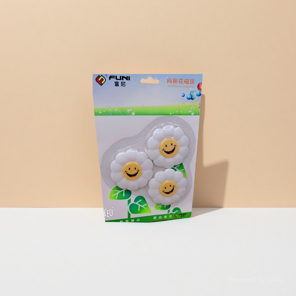 FUNI富尼向日葵磁铁创意贴纸 三朵笑脸向阳花烫金造景贴画