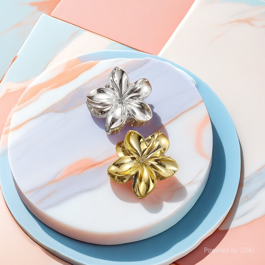 银色金色花朵造型珍珠抓夹发卡饰品