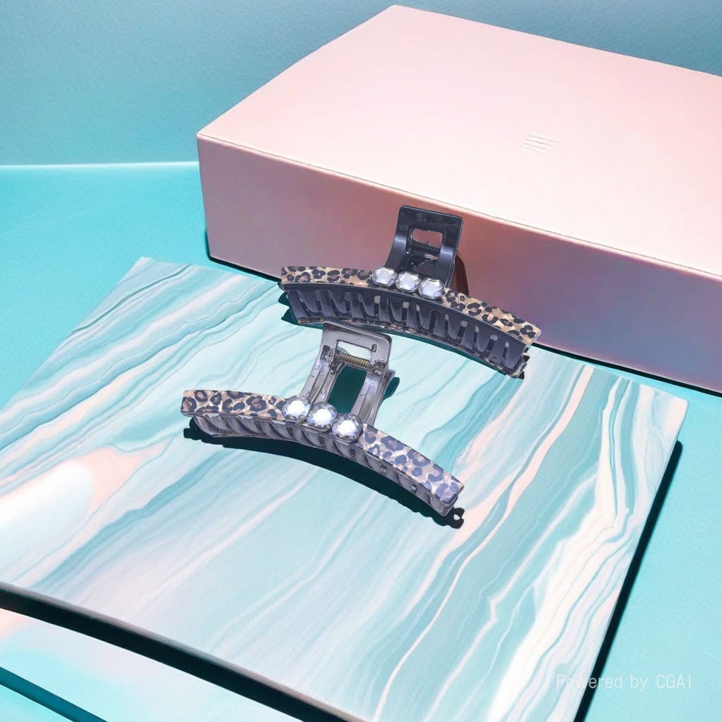 Leopard print diamond-encrusted pearl grab clip hair clip accessory, fashionable and versatile large hair clip Specification image