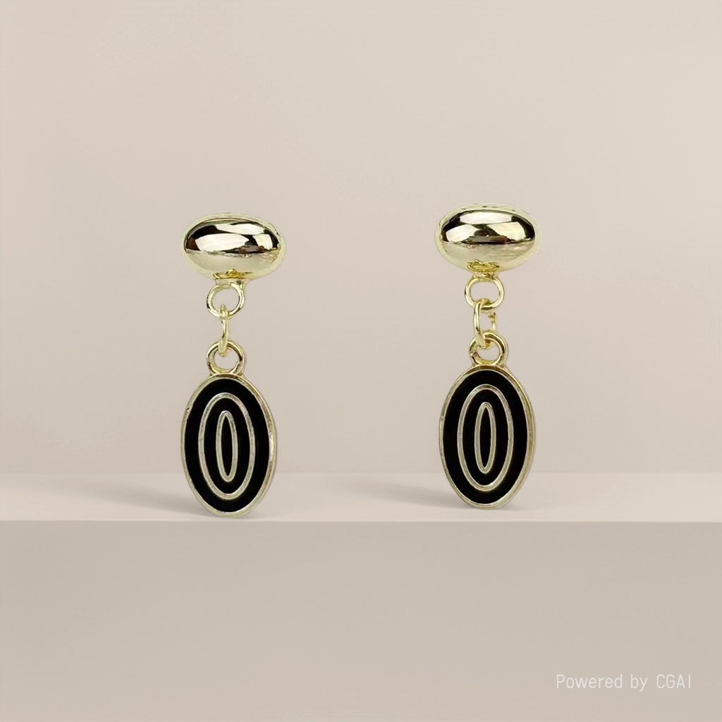 Golden stud earrings with black oval pendant earrings Specification image