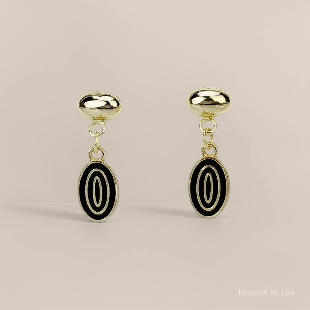 Golden stud earrings with black oval pendant earrings Application Scenario