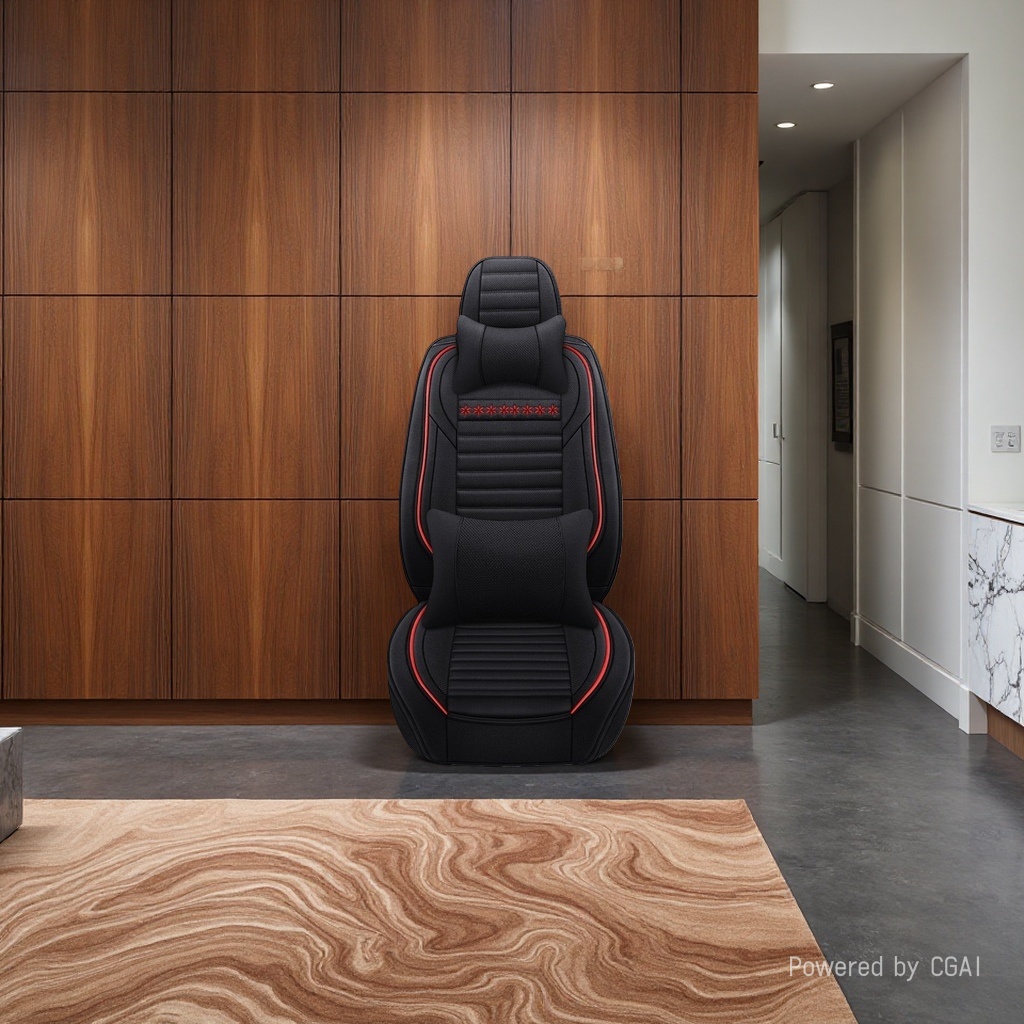Black car seat cover with red stitching star-shaped decorative linen seat cushion, electric bike seat cover details Picture