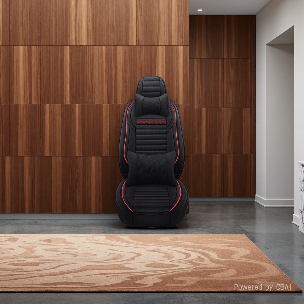 Black car seat cover with red stitching star-shaped decorative linen seat cushion, electric bike seat cover Specification image