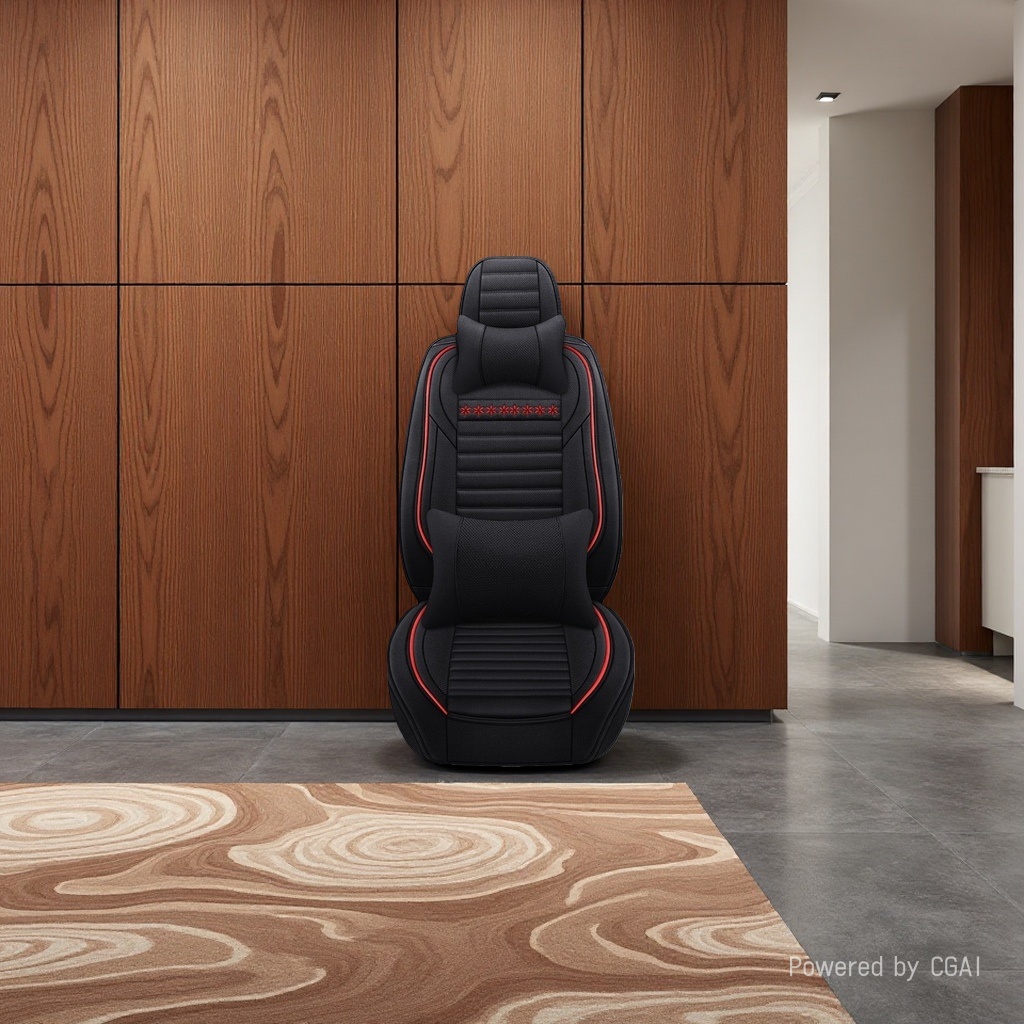 Black car seat cover with red stitching star-shaped decorative linen seat cushion, electric bike seat cover