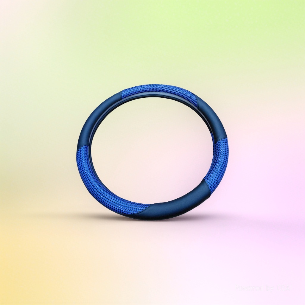 Blue mesh hand-sewn automotive steering wheel cover, specially designed for the Teramont Specification image