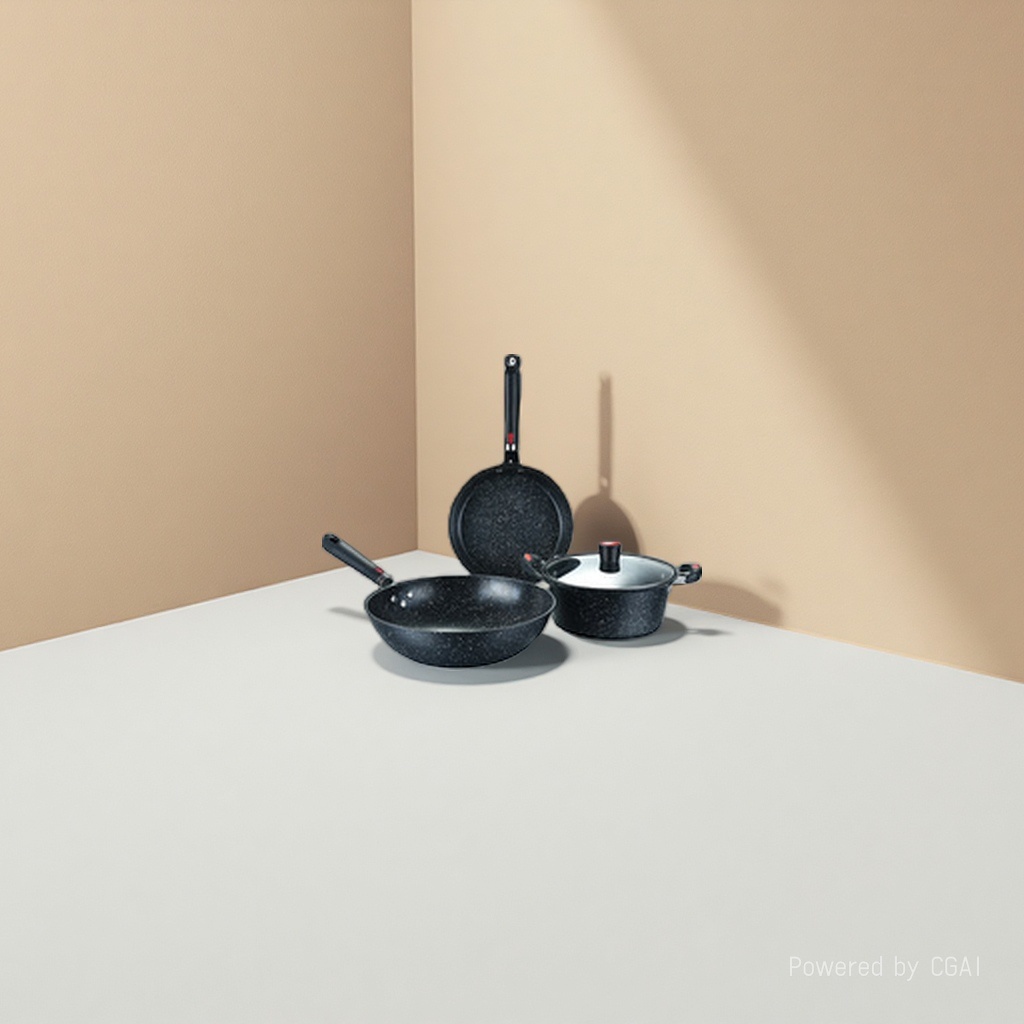 黑色麦饭石铝锅套装厨具烧水壶户外搪瓷锅具