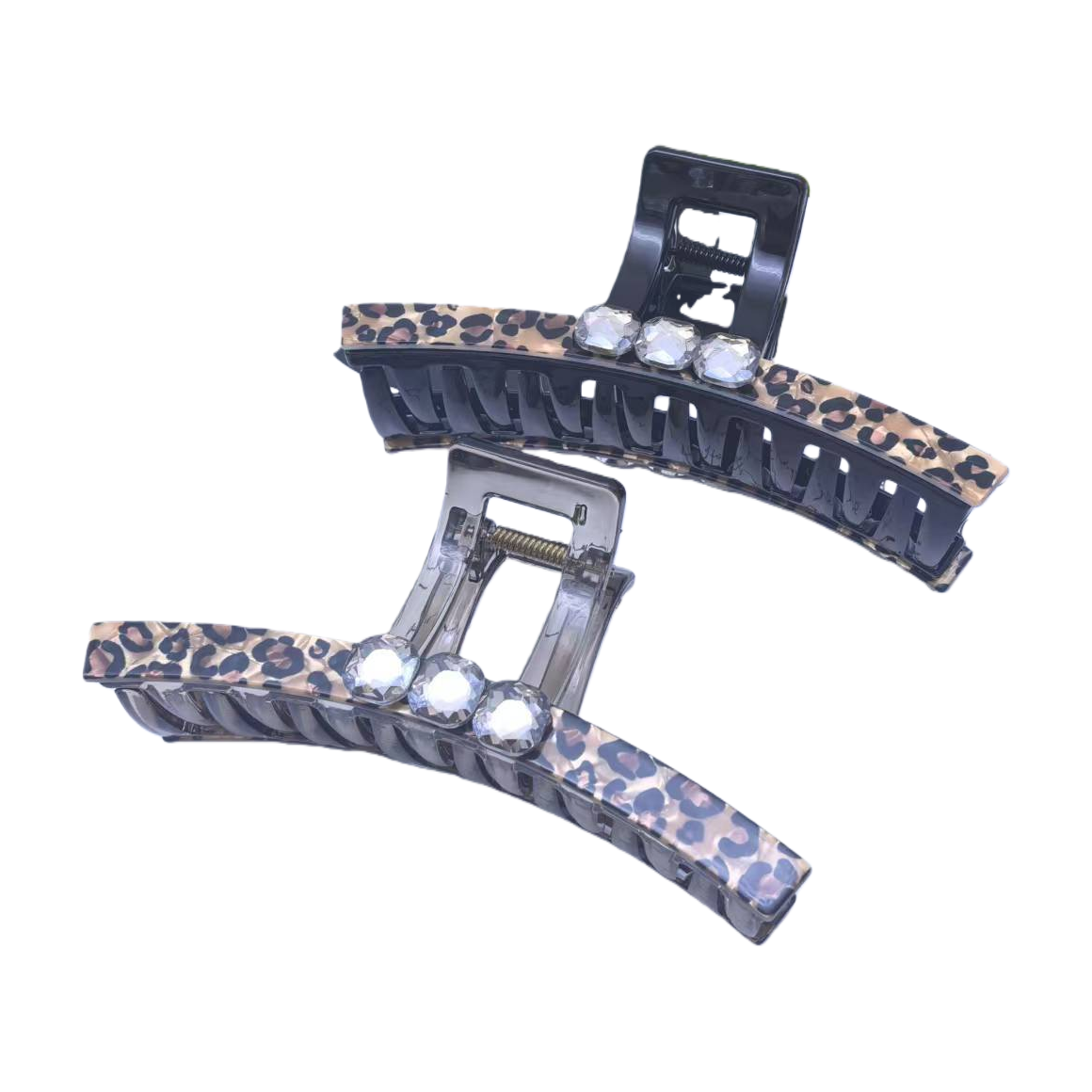 Leopard print diamond-encrusted pearl grab clip hair clip accessory, fashionable hair clip, large grab clip Item Picture