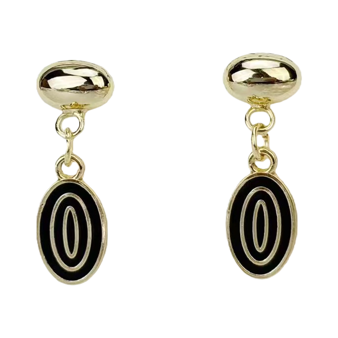 Golden stud earrings with black oval pendant earrings Item Picture