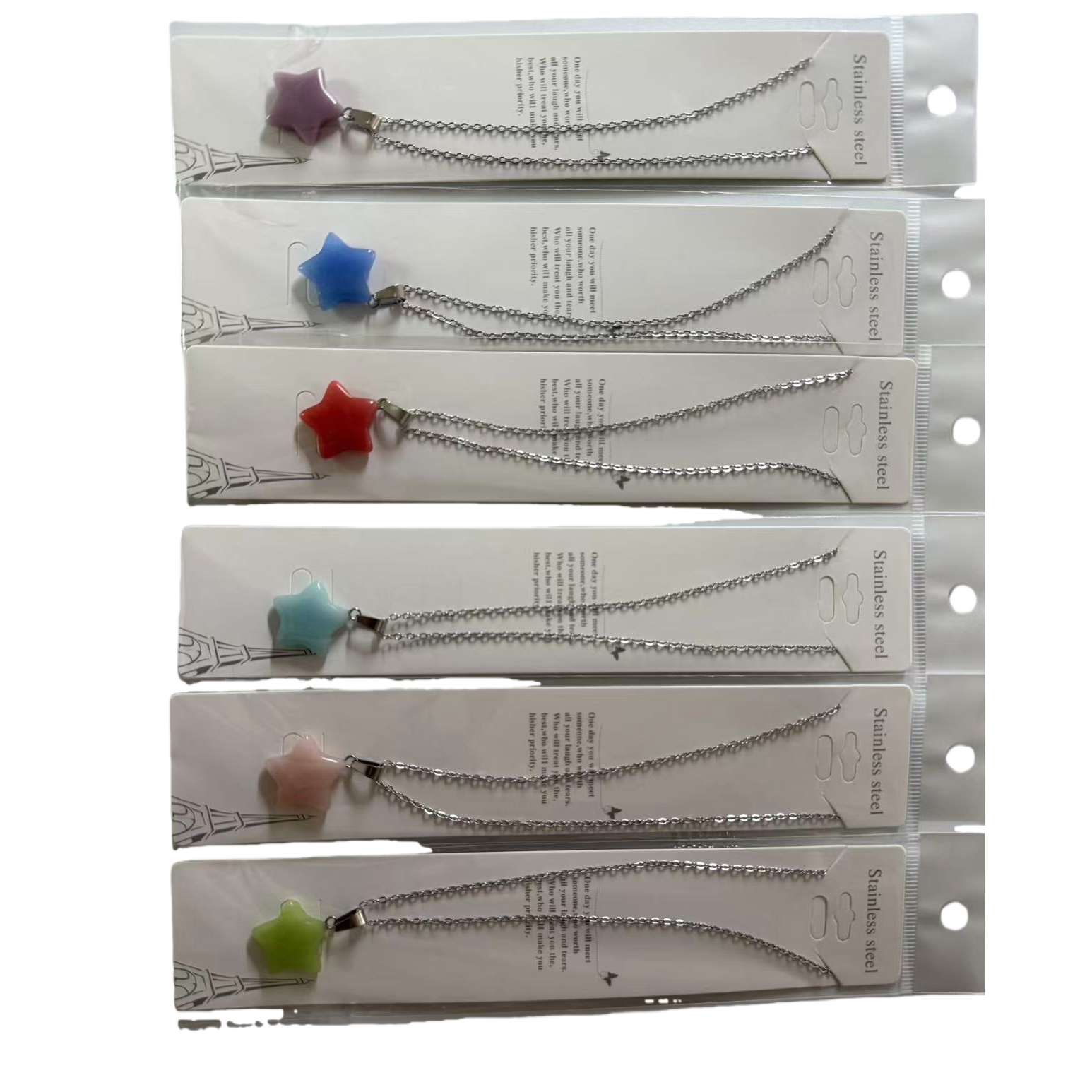 Colorful star necklace, women's diamond-encrusted round shell pendant, cross-border new style, all-body titanium steel collarbone chain, high-end feel Item Picture