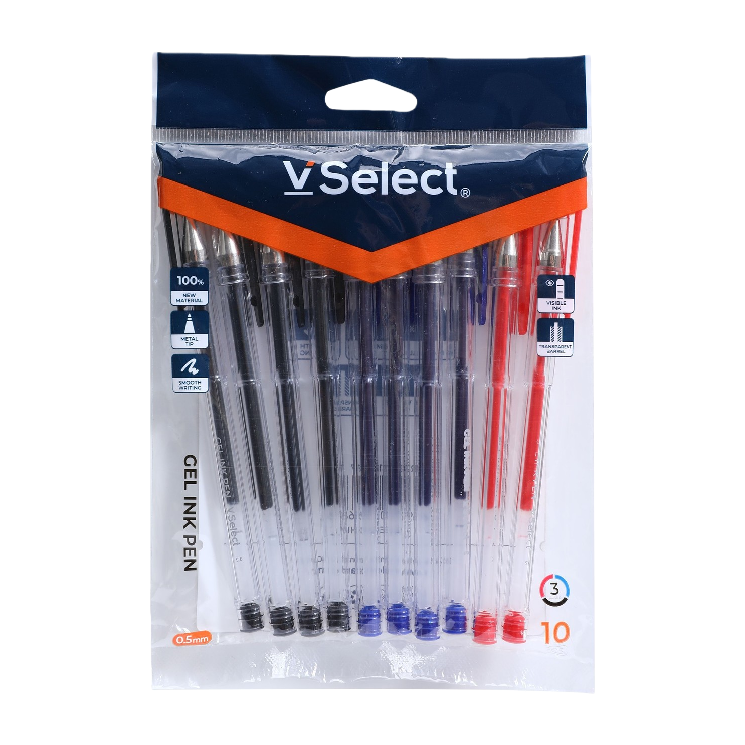 Three-color 0.5mm gel pens, 10 pieces per bag, exclusively for export. Minimum order quantity: one box Item Picture