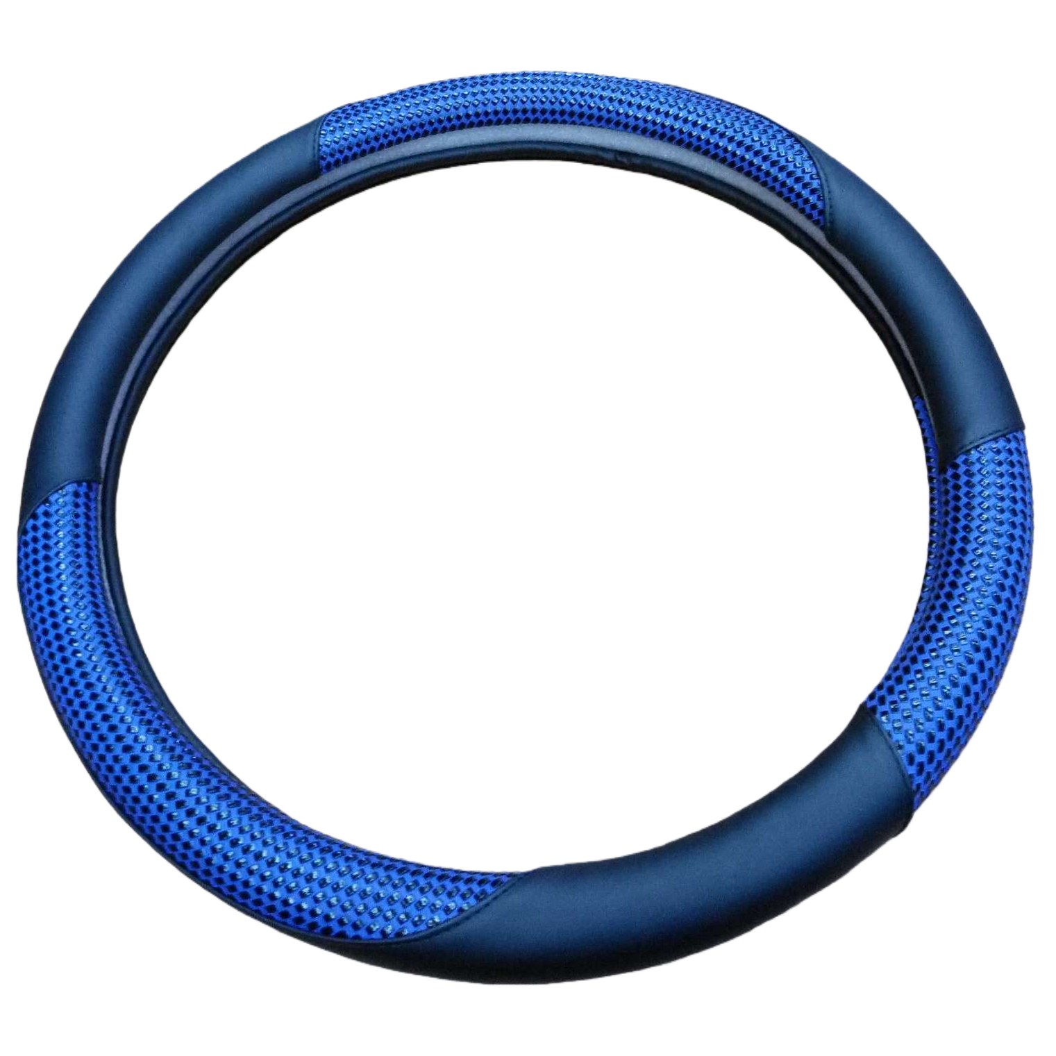 Blue mesh hand-sewn automotive steering wheel cover, specially designed for the Teramont Item Picture