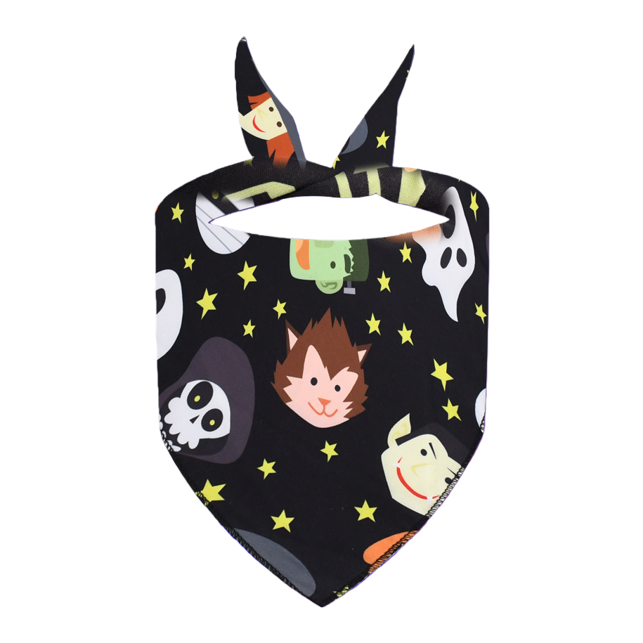 Customized new products for Halloween and Ghost Festival: dog and cat pet triangle scarves, printed cute pet scarves, saliva wipes, bows and ties Item Picture