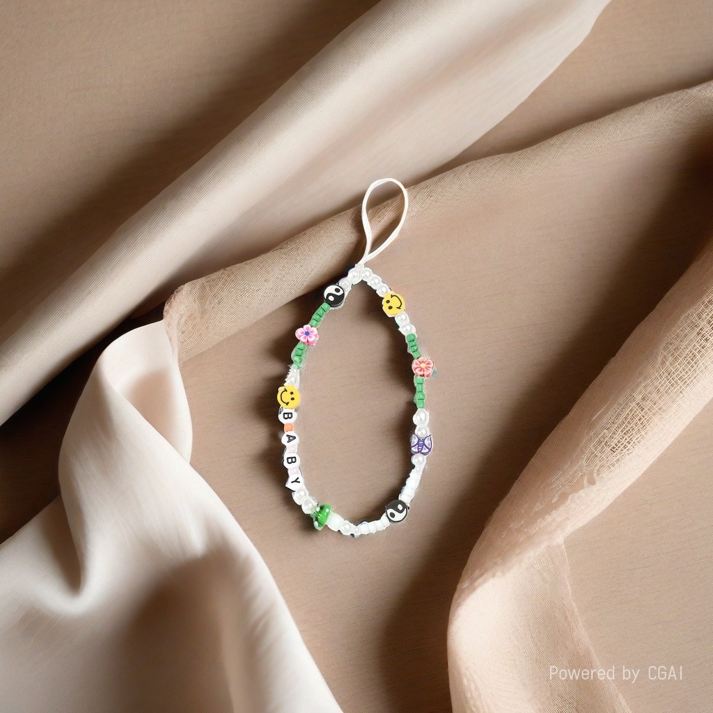 Song brocade colorful beaded mobile phone lanyard keychain, smiling face, yin-yang flower, butterfly, BABY, football
