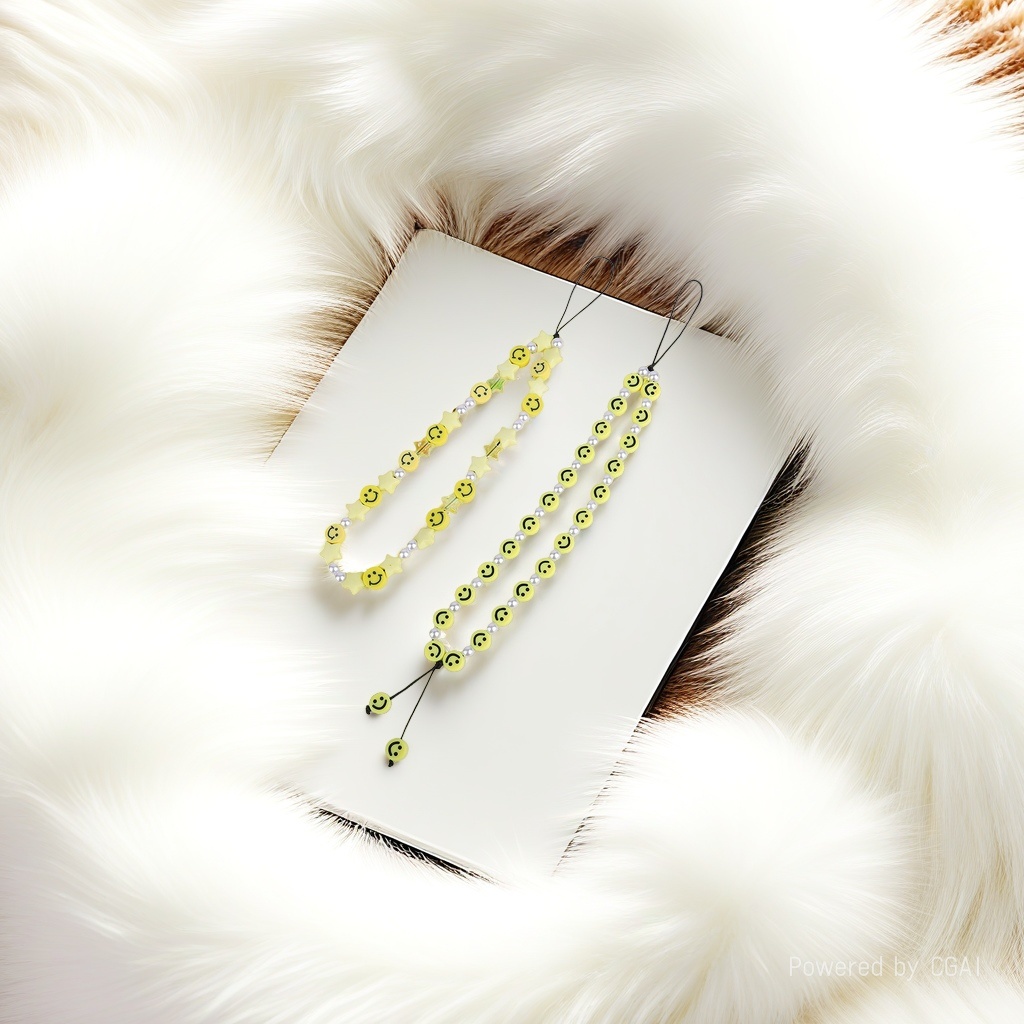The same pearl yellow smiling face mobile phone chain, pendant, beaded accessory, pendant and lanyard as in the European and American ins style, in an ins style for women Specification image