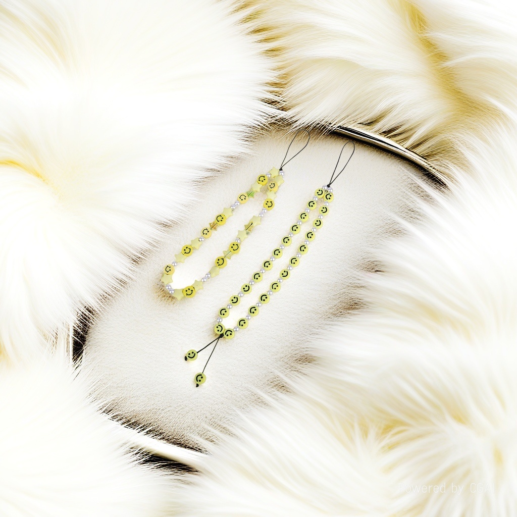 The same pearl yellow smiling face mobile phone chain, pendant, beaded accessory, pendant and lanyard as in the European and American ins style, in an ins style for women details Picture