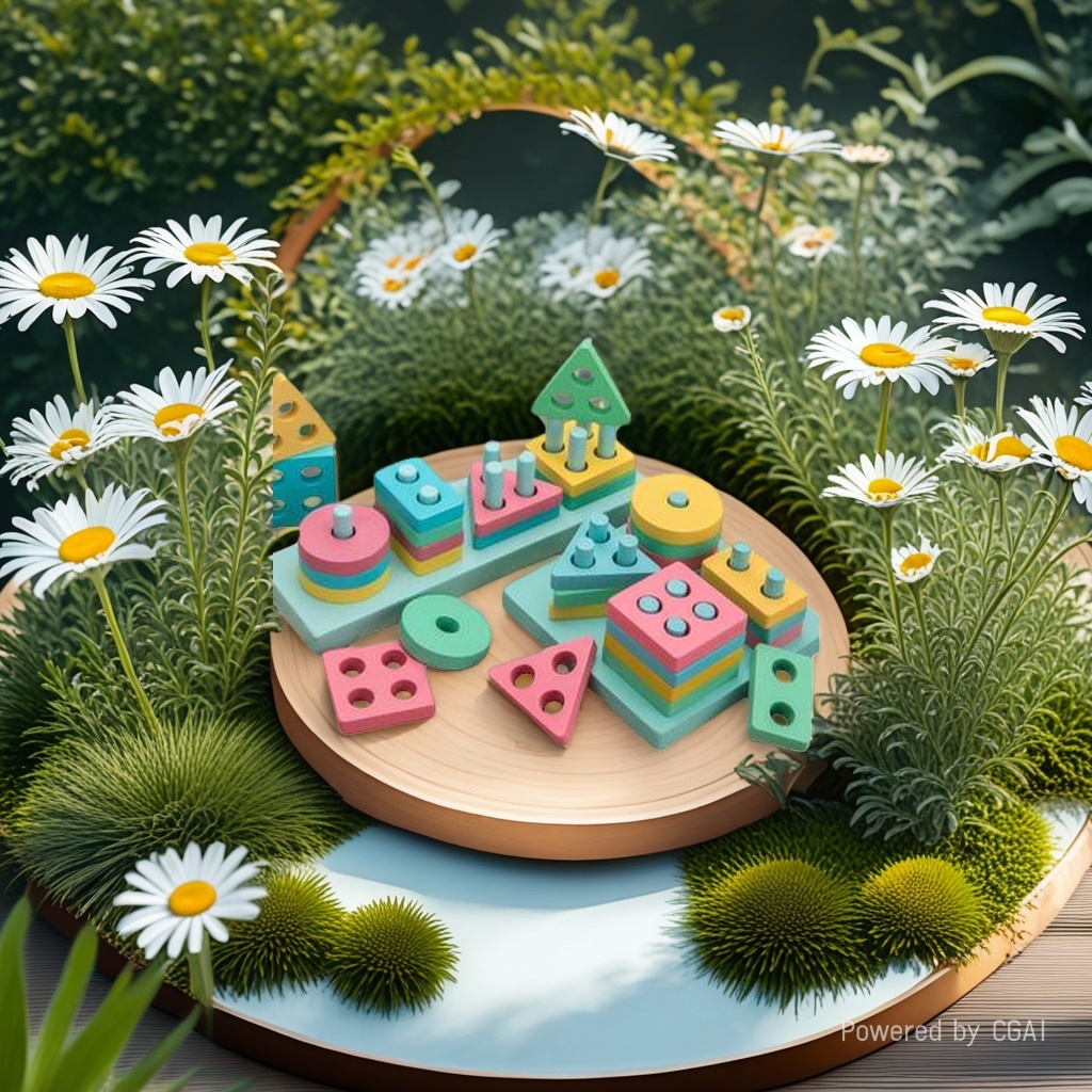 Colorful wooden geometric building blocks, bean-making handicraft material package, intangible cultural heritage children's cartoon pegboard toys Application Scenario