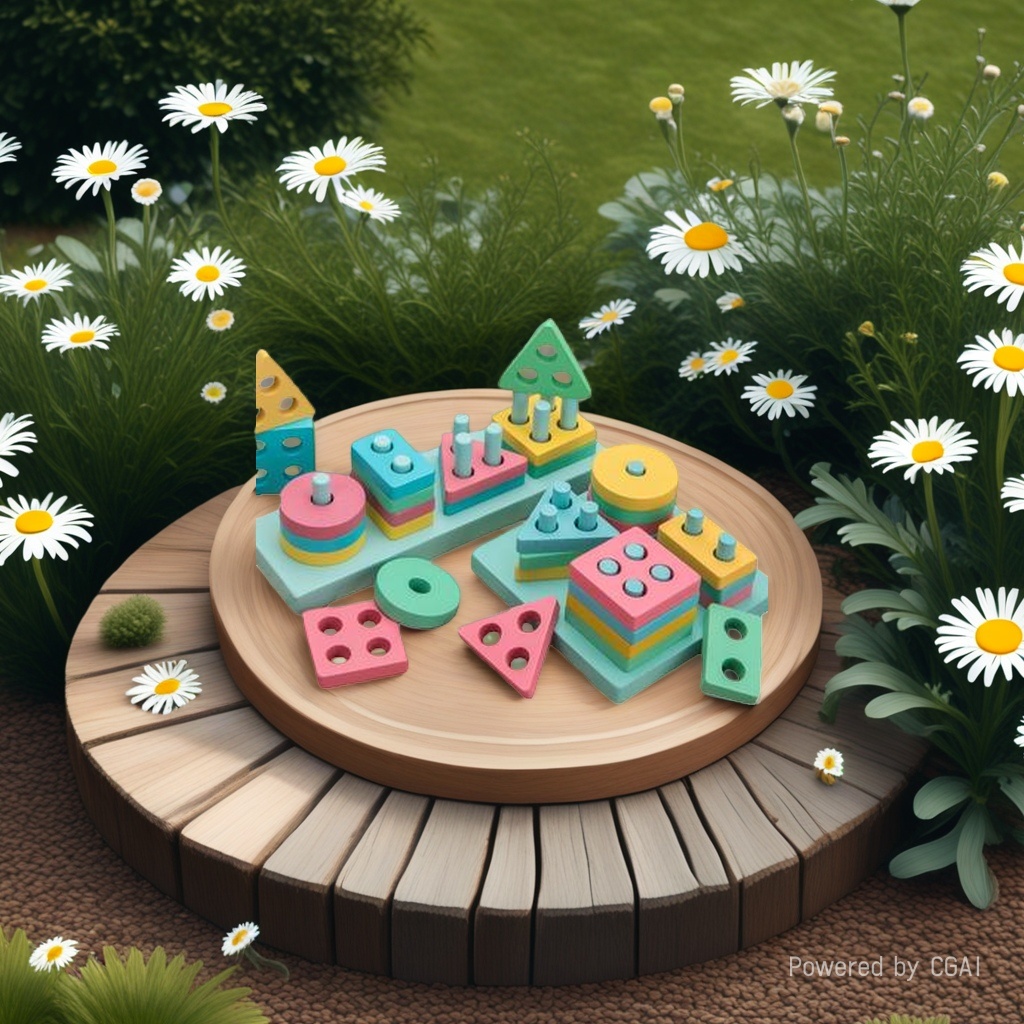 Colorful wooden geometric building blocks, bean-making handicraft material package, intangible cultural heritage children's cartoon pegboard toys Specification image