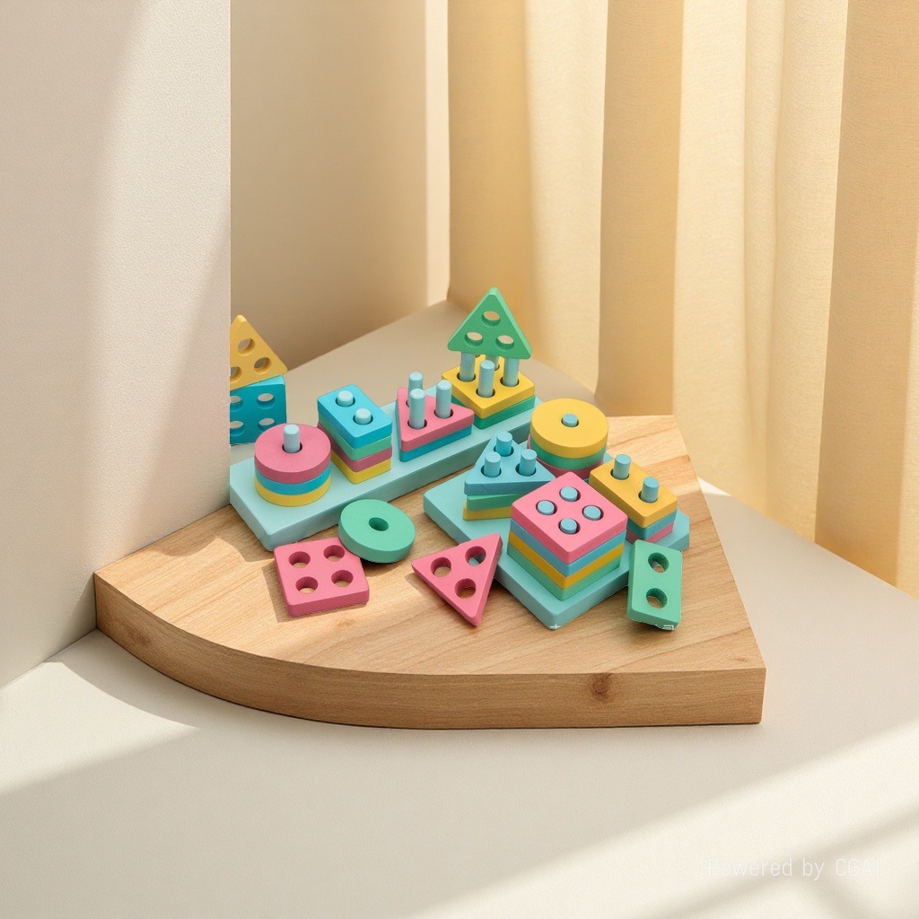 HelloKitty Colorful Wooden Shape Matching Toy Set DIY House Alloy Car Specification image