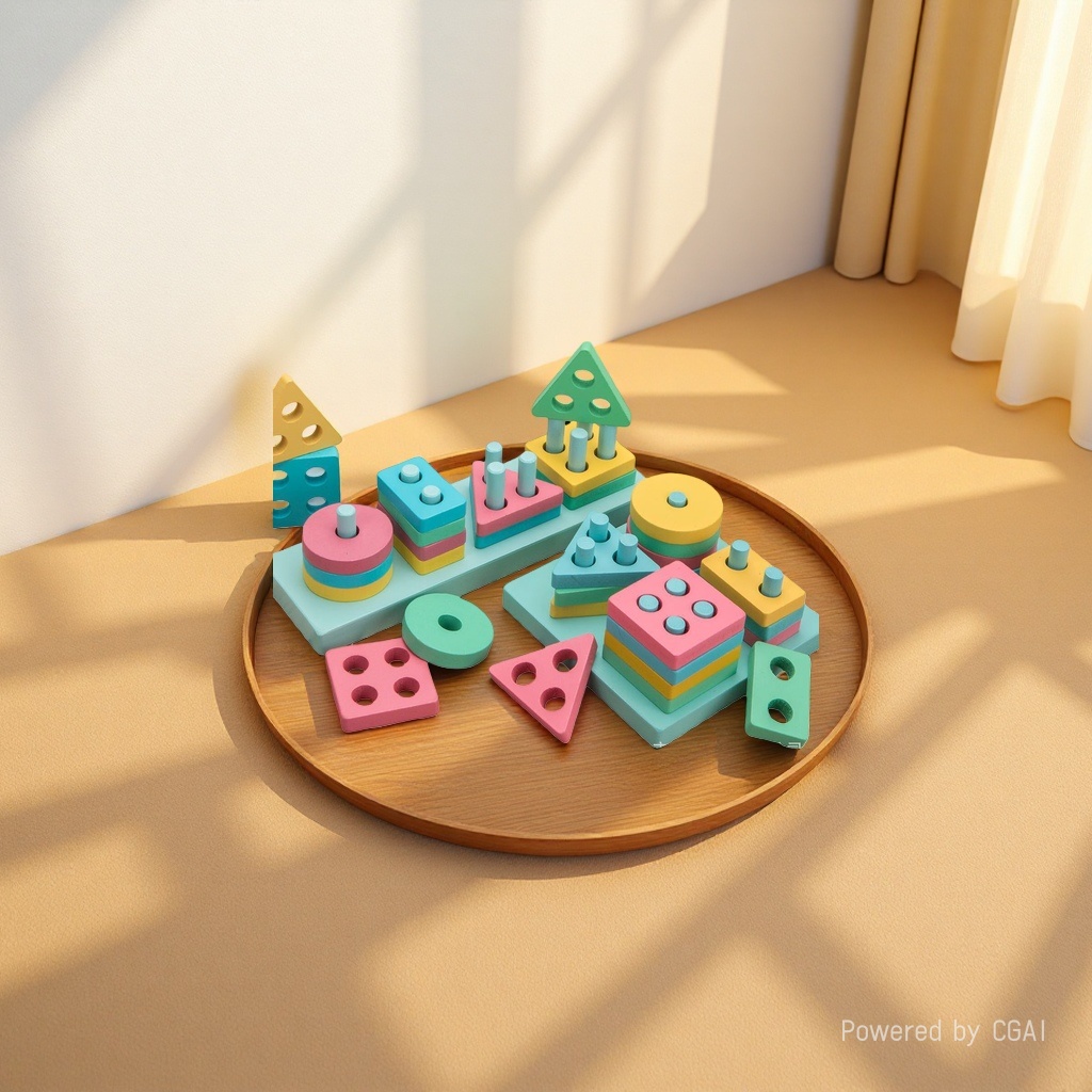 HelloKitty Colorful Wooden Shape Matching Toy Set DIY House Alloy Car Application Scenario