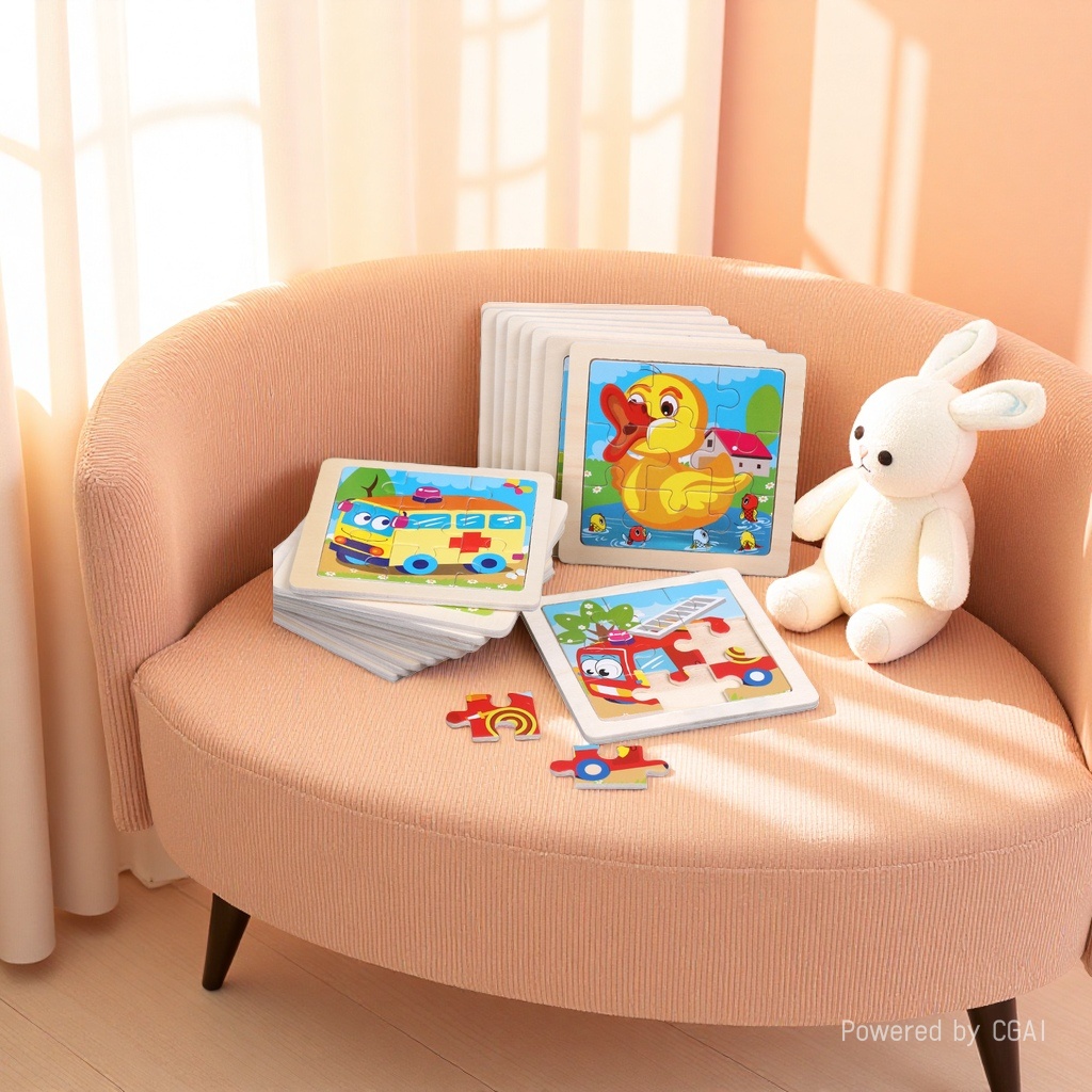 Colorful wooden DIY bean puzzle house jigsaw puzzle toy, trendy handmade bean puzzle board