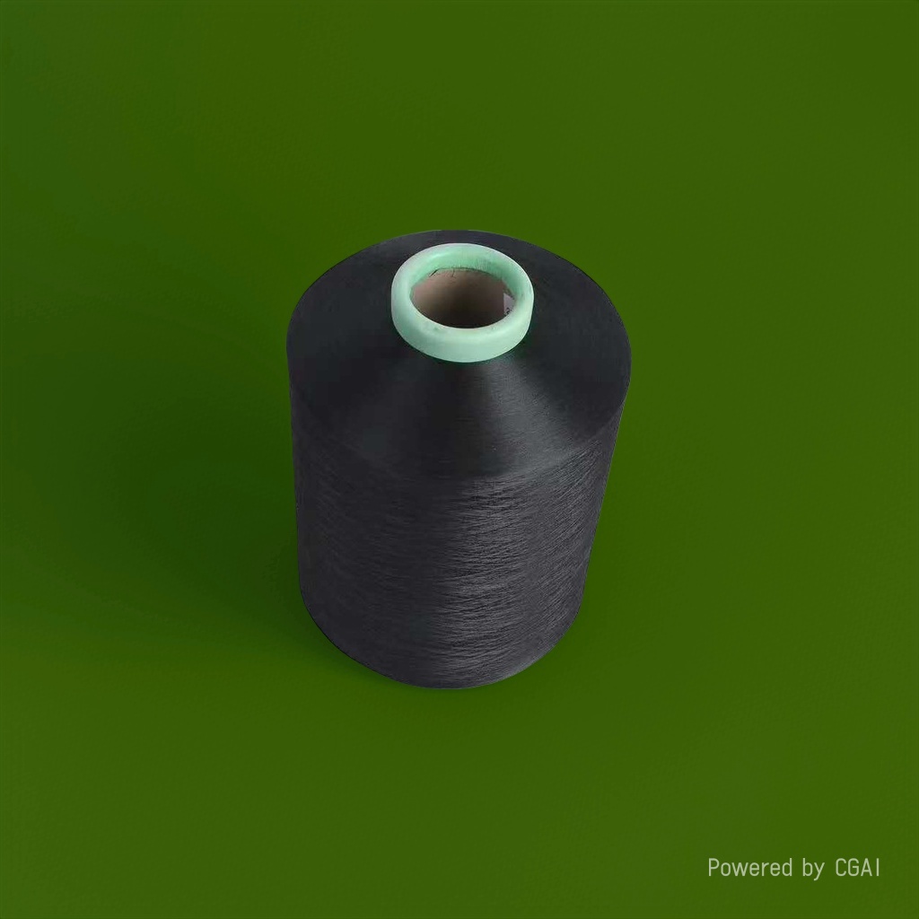 Black yarn is used to roll other yarns, cotton and acrylonitrile blended knitted yarn for hand crochet