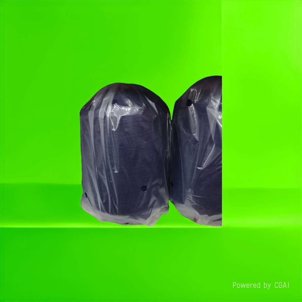 Dark blue 32# wire and cable yarn rolls are packaged in transparent plastic bags and displayed on white shelves details Picture