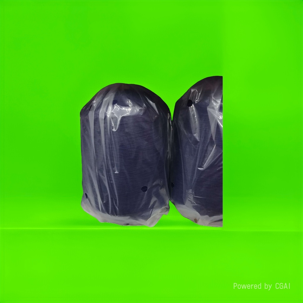 Dark blue 32# wire and cable yarn rolls are packaged in transparent plastic bags and displayed on white shelves Specification image