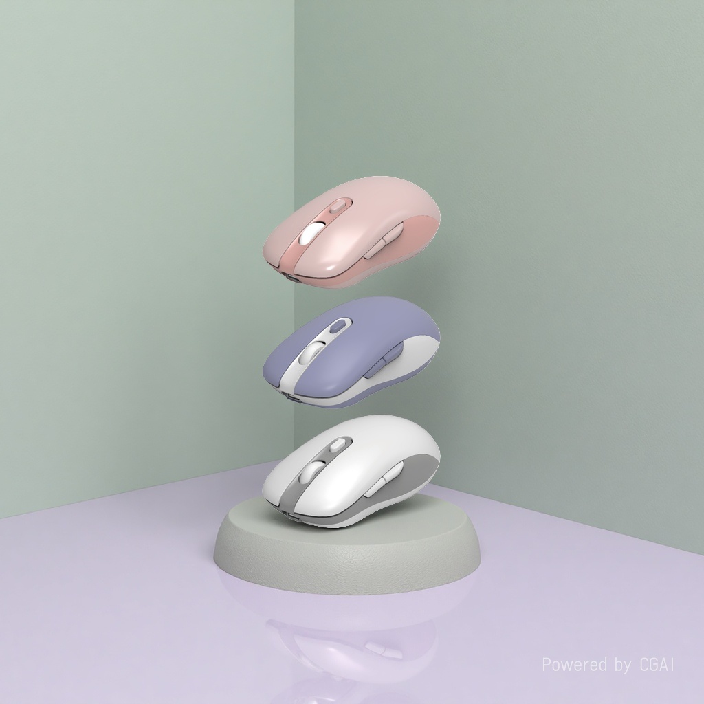 The pink, purple and white transparent wireless mouse supports wireless charging and can be used as a mouse pen Application Scenario