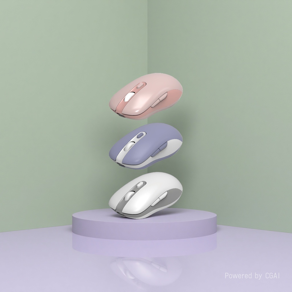 The pink, purple and white transparent wireless mouse supports wireless charging and can be used as a mouse pen Specification image