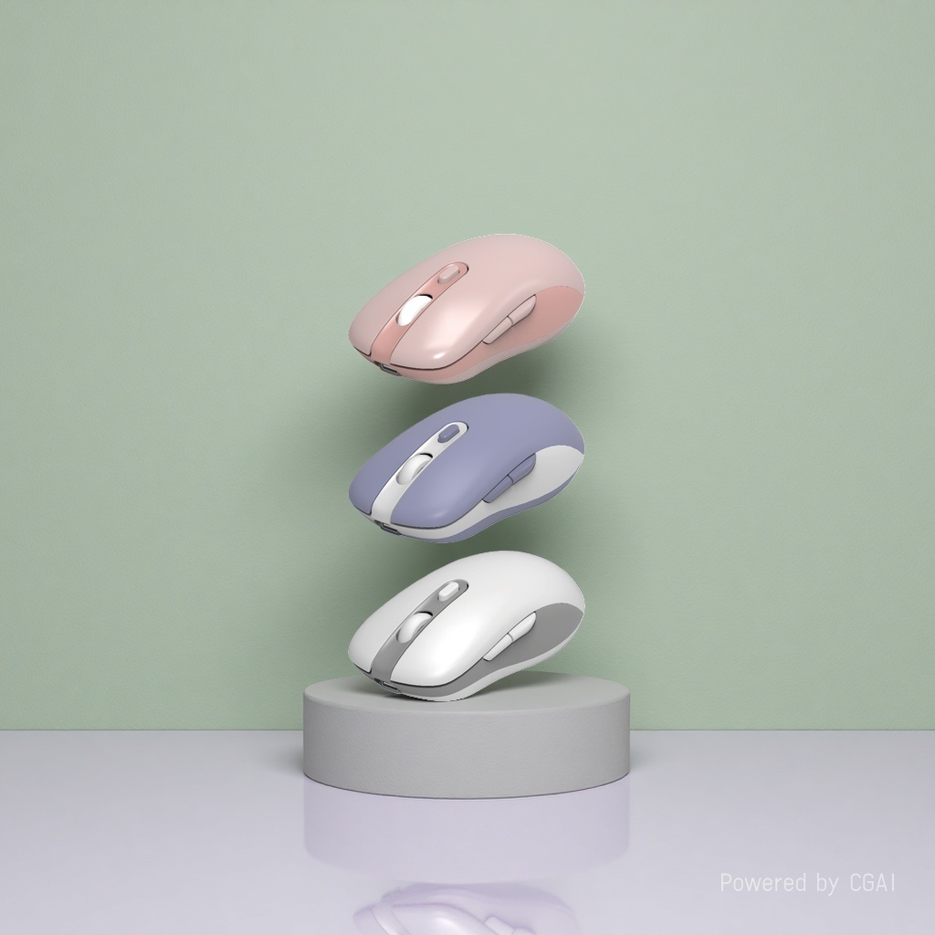 The pink, purple and white transparent wireless mouse supports wireless charging and can be used as a mouse pen details Picture