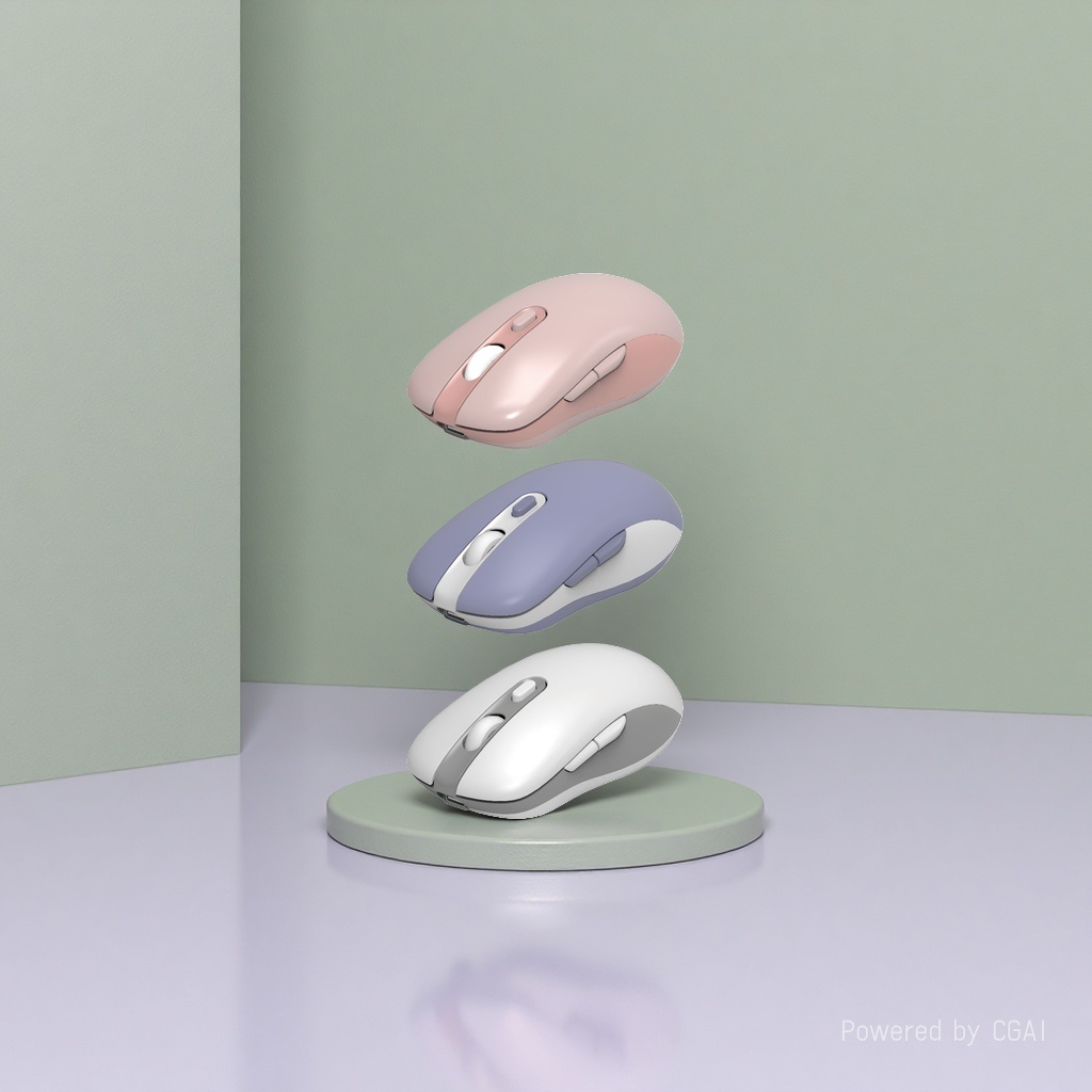 The pink, purple and white transparent wireless mouse supports wireless charging and can be used as a mouse pen