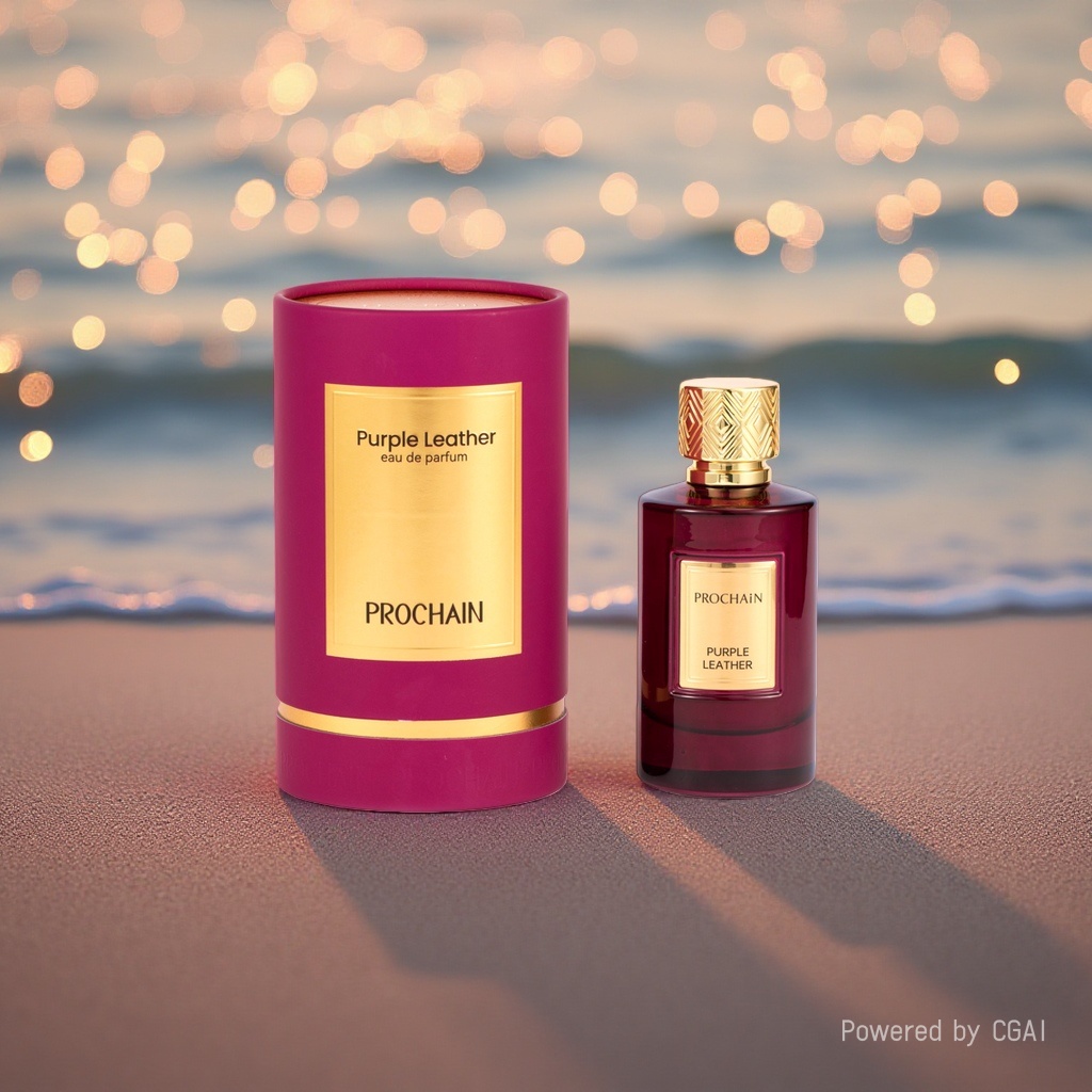Prochain Purple Leather Eau de Toilette in a purple-red bottle Application Scenario