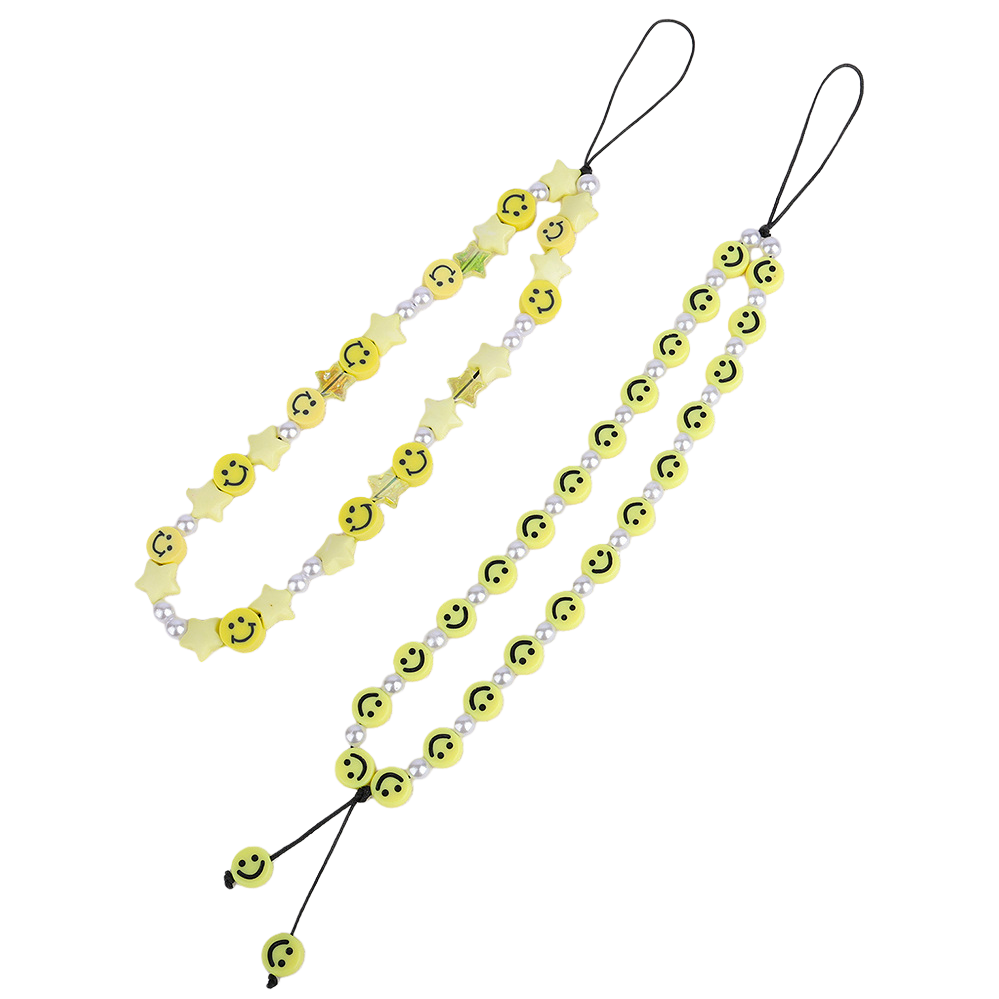 The same pearl yellow smiling face mobile phone chain, pendant, beaded accessory, pendant and lanyard as in the European and American ins style, in an ins style for women Item Picture