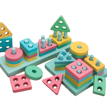 Colorful wooden geometric building blocks, bean-making handicraft material package, intangible cultural heritage children's cartoon pegboard toys Item Picture