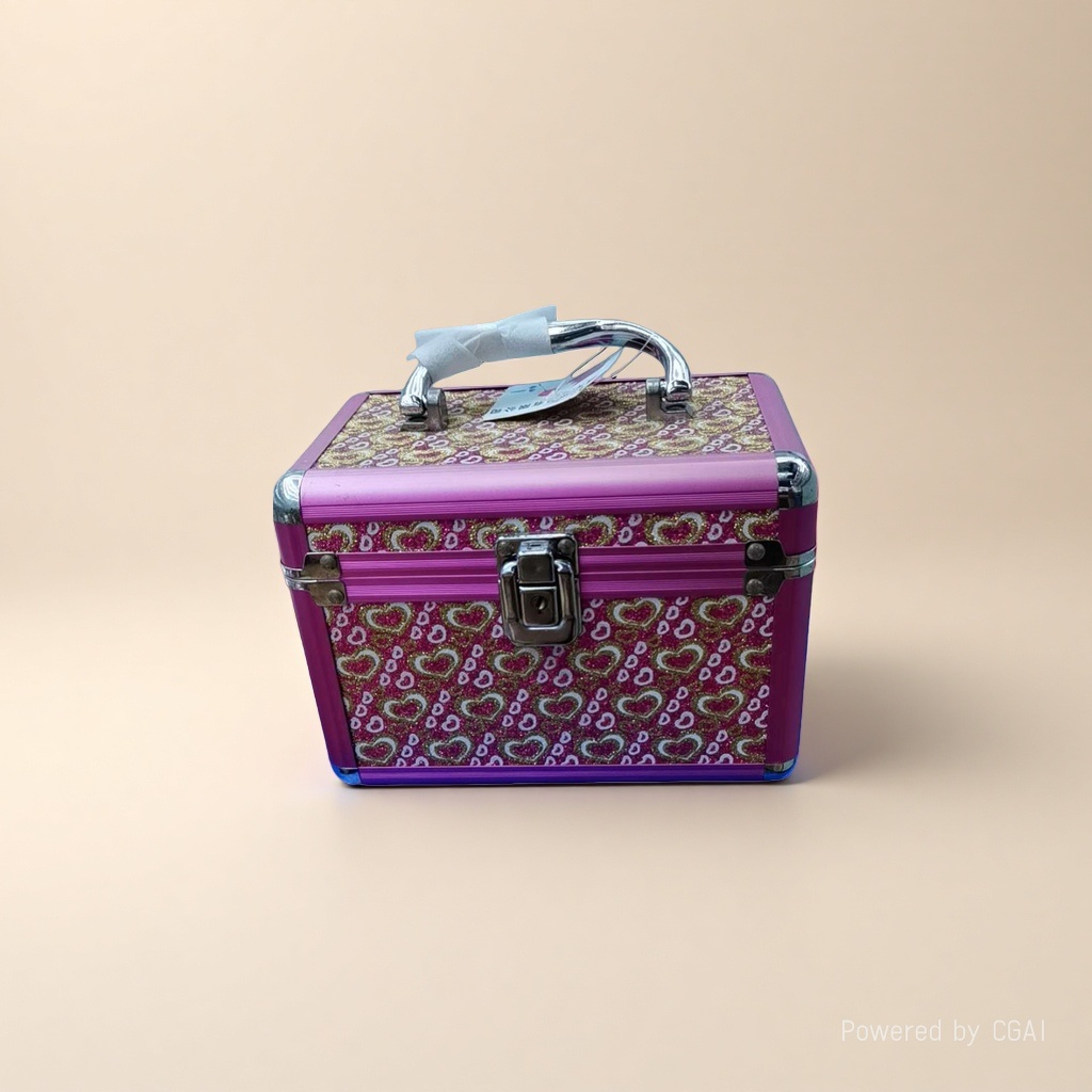 Pink heart-shaped pattern makeup box set, makeup bag, hand-held universal wheel makeup box details Picture