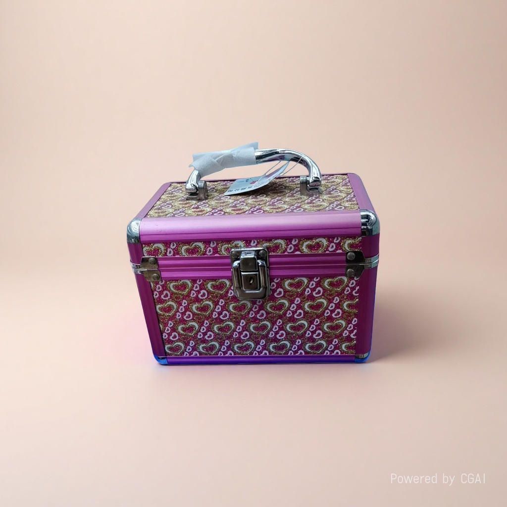 Pink heart-shaped pattern makeup box set, makeup bag, hand-held universal wheel makeup box Specification image