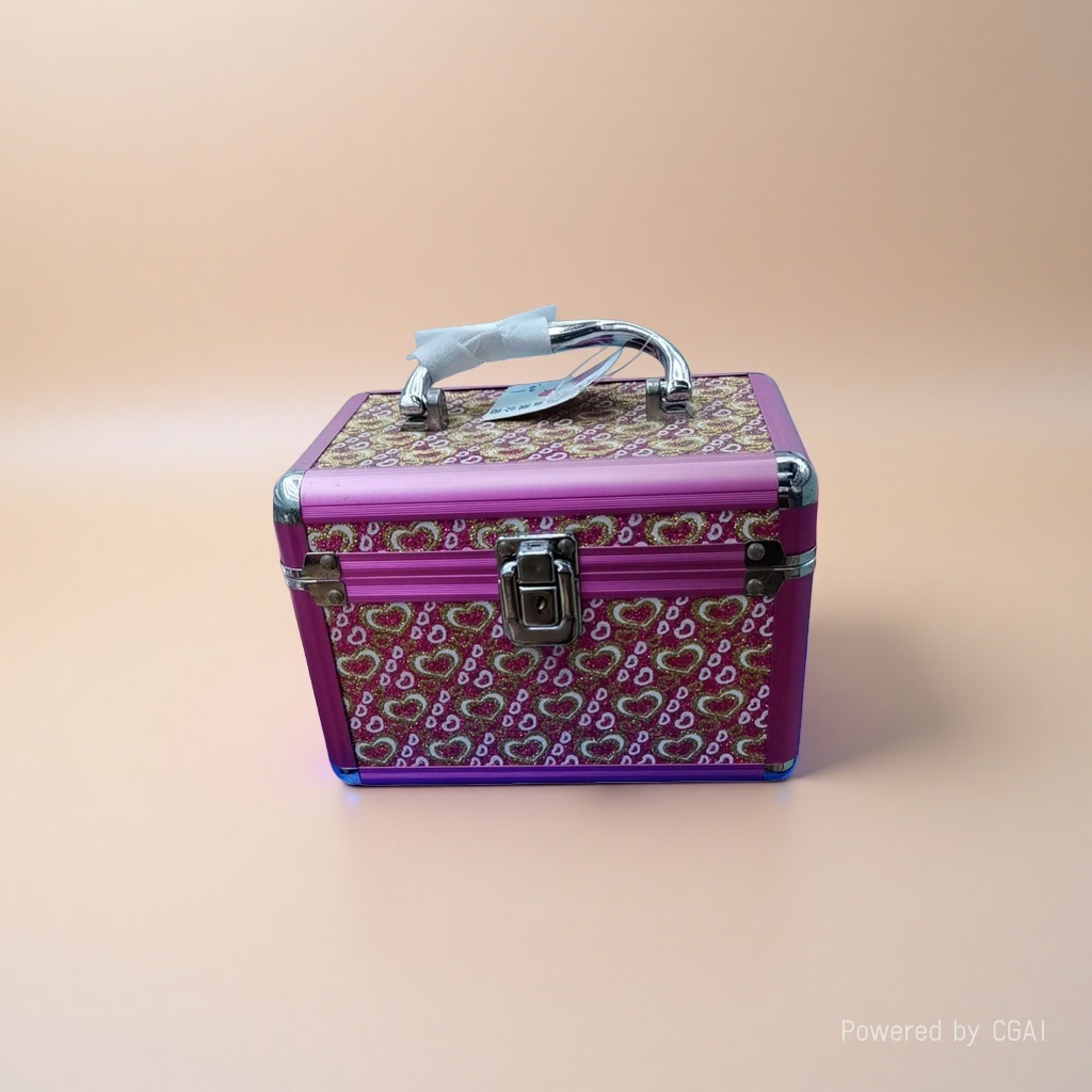 Pink heart-shaped pattern makeup box set, makeup bag, hand-held universal wheel makeup box Application Scenario
