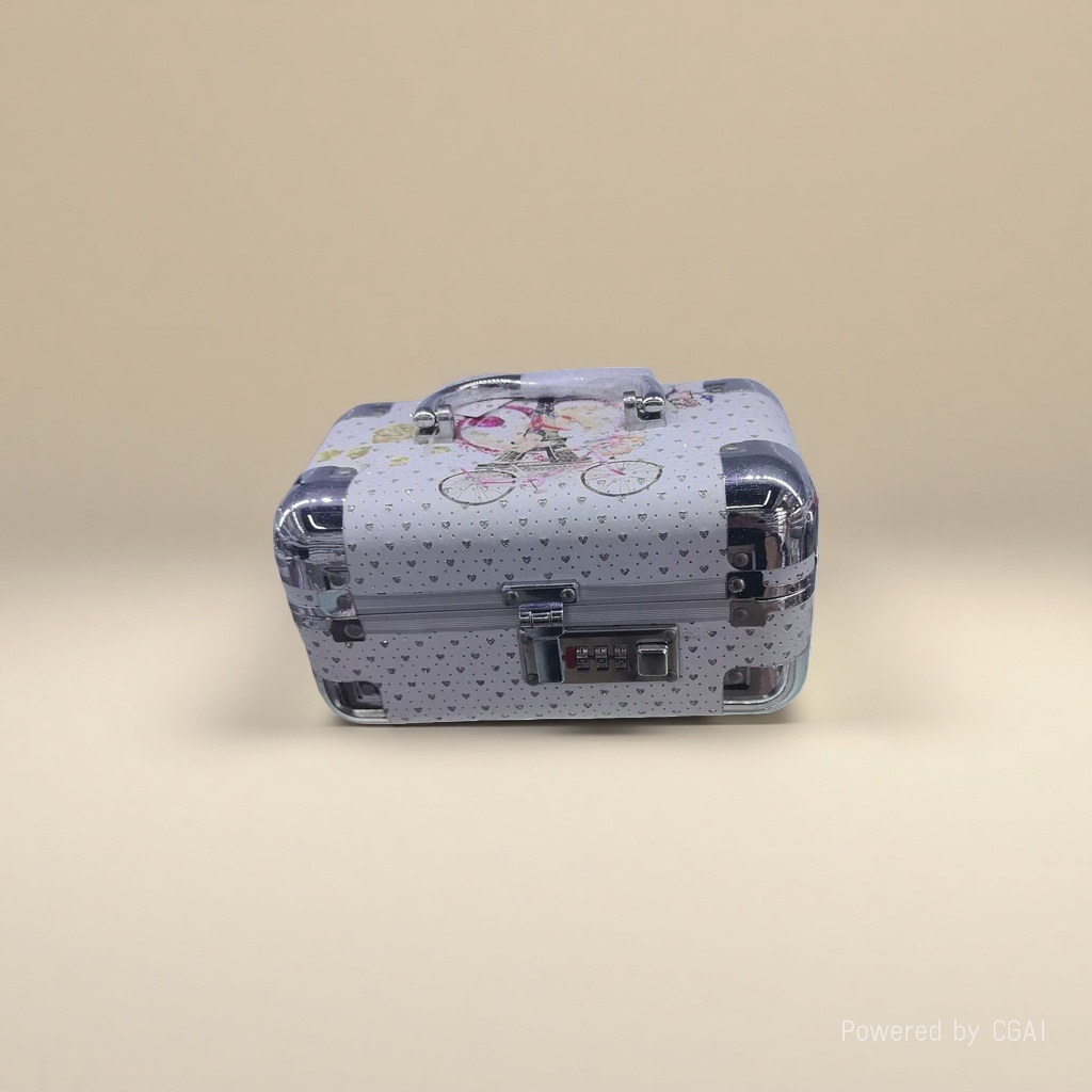 قلب أبيض مع حقيبة ماكياج ذات قفل مشفر، حقيبة حقيبة مكياج Specification image