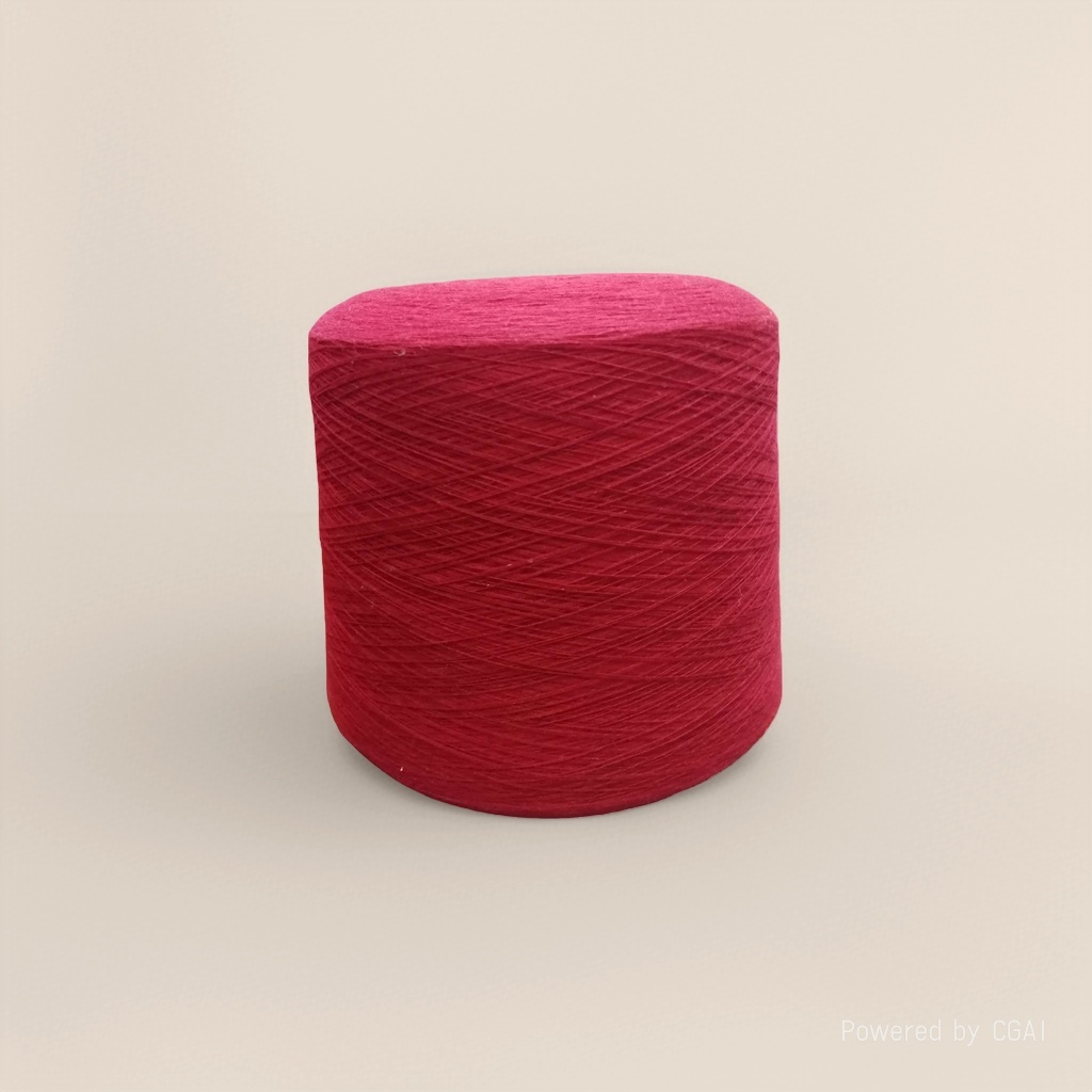Red yarn tubes are used for hand-knitted crochet with cotton yarn of moderate thickness