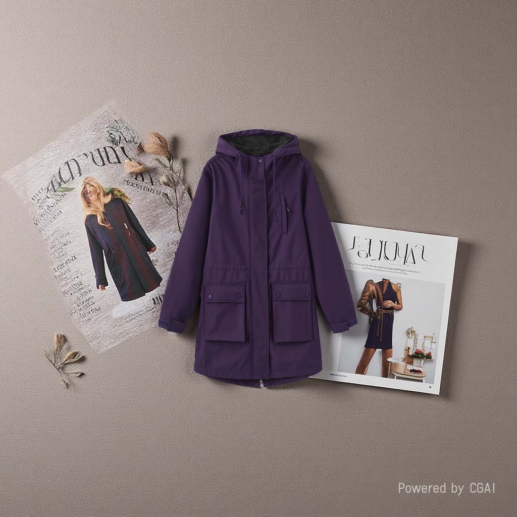 European and American autumn and winter jackets, women's European-sized rainproof hooded women's raincoats, windbreakers, women's purple